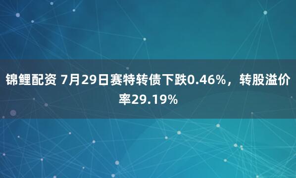 锦鲤配资 7月29日赛特转债下跌0.46%，转股溢价率29.19%